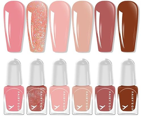 Pink Nail Polish 6Pcs Set - Quick Dry Nail Polish, Light Pink & Nude Brown Shades - Water Based Peel Off Nail Varnish No UV Needed, Non-Toxic Long Lasting 2ml Travel Size for Women