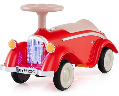 COSTWAY Rutschauto, klassisches Rutschfahrzeug mit Lenkrad & Hupe & LED-Scheinwerfer, Kinderfahrzeug mit Stauraum unter Sitz, Retro Rutscher Auto für Kinder ab 1 Jahr (Rot)