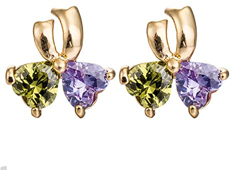 Ayoiow Gold Ohrringe Damen Vintage für Frauen, Herzschleife Amethyst Granat Ohrstecker, Gelbgold Ohrstecker Gold 585 Echtgold für Freundin