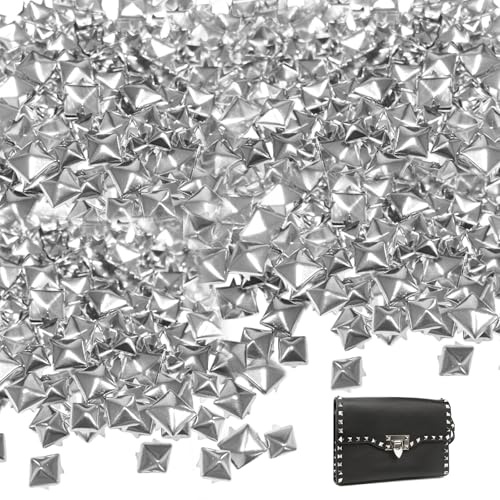Rdunulioo 500 Stück Quadratische Nieten Metall, Nieten für Leder Pyramide Spike Nieten DIY Punk Studs für Taschen Lederband Mäntel Handschuhe (Silber, 10mm)