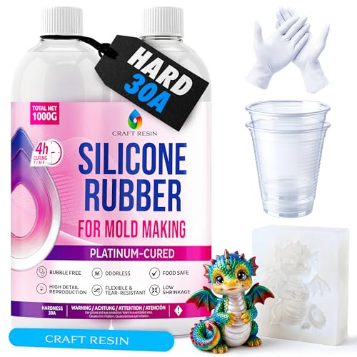 CRAFT RESIN 1000g Kit de Fabrication Silicone pour Moulage – 30A Dureté Shore Silicone Alimentaire Liquide pour Moulage en Résine, Savon et Bougies – Hautement Flexible, 1:1 ratio de mélange
