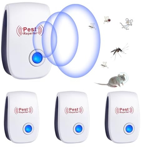 Ultraschall Schädlingsbekämpfer, 4 Stück Mäuseabwehr Mäusevertreiber Ultraschall & Elektronische Insektenschutzmittel, Pest Control Repeller für Mäuse Ratten Mücken Kakerlaken Spinnen Fliegen
