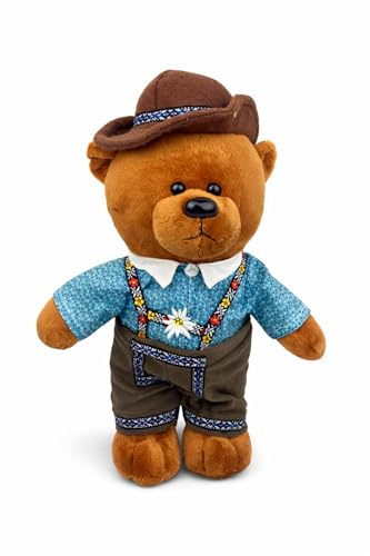 Generisch Plüschtier Bär 35 cm in bayerischer Tracht – Teddybär mit Lederhose & Hut – Kuscheltier im Oktoberfest Stil – Geschenkidee