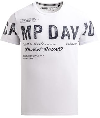 Camp David Herren T-Shirt mit auffälligem Logo Print Opticwhite, M