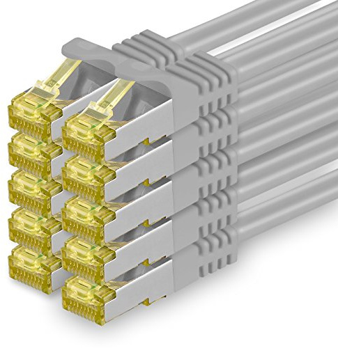 1aTTack.de Cat.7 Netzwerkkabel 0,25m Grau 10 Stück Cat7 Ethernetkabel Netzwerk LAN Kabel Rohkabel 10 Gb s SFTP PIMF LSZH Set Patchkabel mit Rj 45 Stecker Cat.6a