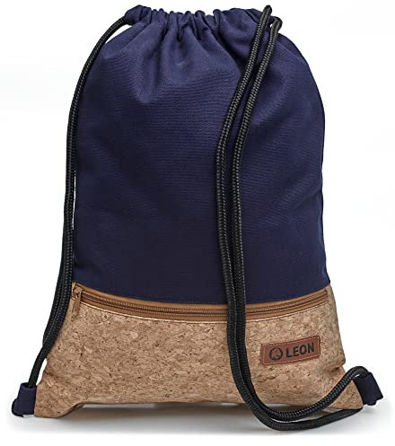 By Bers LEON Turnbeutel mit Innentaschen in Kork oder Schlange -DesignRucksack Tasche Damen Herren & Teenager Gym Bag Draw String (Kork_Blau)