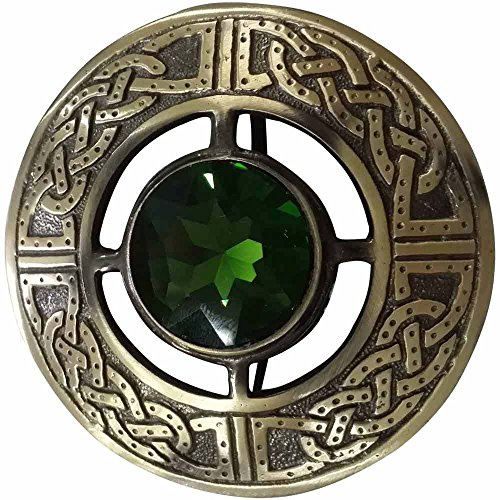 Broche écossaise celtique pour homme - Plaqué antique - Pierres de différentes couleurs (vert)