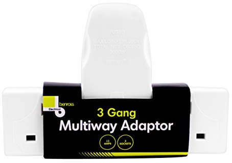 Benross 45090 Standard 3 Way Wall Adaptor Socket / Simple Wall Socket Extension / Compact & Lightweight Design / 3 UK Plug Sockets