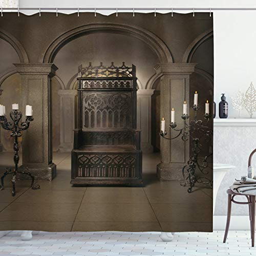 ABAKUHAUS gotisch Duschvorhang, Renaissance-Schloss-König, Stoffliches Gewebe Badezimmerdekorationsset mit Haken, 175 x 180 cm, Beige Braun