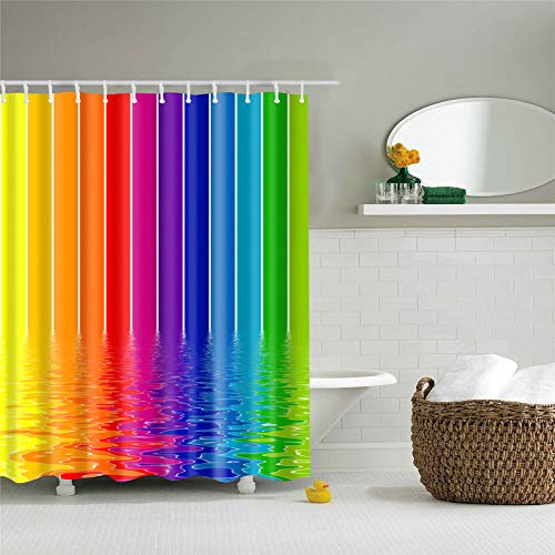 Duschvorhang, Morbuy 3D Digitaldruck Top Qualität Schimmelresistenter und Wasserabweisend Shower Curtain Waschbar Mit 12 Duschvorhangringen 100% Polyester (180x200cm,Regenbogen)