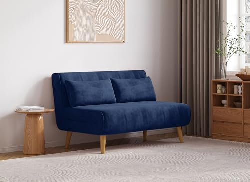DecoInParis Banquette Convertible 2 Places en Velours Bleu Tonka
