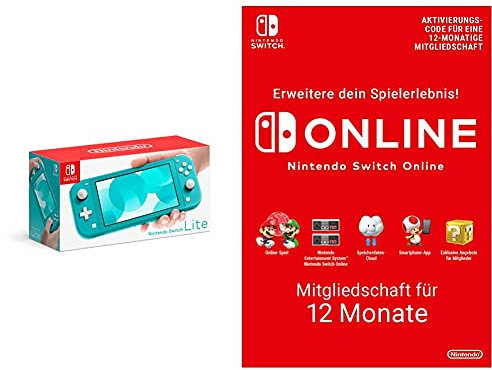 Nintendo Switch Lite, Standard, türkis-blau + Nintendo Switch Online Mitgliedschaft 12 Monate (Download Code)