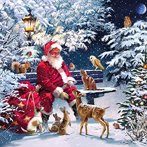Retro Weihnachts-Servietten Motiv-ServiettenSANTA CLAUS Weihnachts-Mann Nikolaus mit Tieren im Winter-Wald - Weihnachts-Deko Tisch-Dekoration Weihnachten Advent (20, Santa Claus im Winterwald)