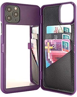 W7ETBEN iPhone 11 Pro Max Case,Hidden Back Mirror Wallet Case with Stand Feature and Card Holder for Apple iPhone 11 Pro Max (2019) 6.5 inch (Purple)