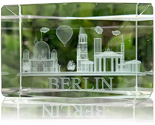 2er Set 3D Briefbeschwerer mit BERLIN Lasergravur | 5x8 cm Geschenk-Box | Glas-Quader | Souvenir