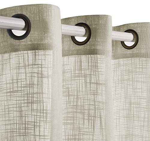VOILYBIRD Palma halbtransparente Vorhänge für Wohnzimmer, 244 cm lang, Privatsphäre, Vorhänge für Schlafzimmer, bronzefarbene Ösen, Set mit 2 Teilen, 132 cm x 244 cm (B x L), beige