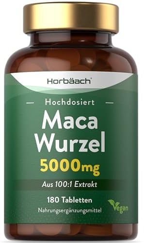 Maca Peruana Extracto 7500 mg | 180 pastillas veganas (no cápsulas) | Raíz pura de maca de alta resistencia | Horbaach