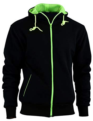 BLACK & HIVIZ FLEECE HOODIE REMOVABLE ARMOUR MOTORBIKE MOTORCYCLE JACKET (L)