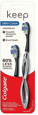Colgate Keep Soft Manuelle Zahnbürste für Erwachsene mit 2 Deep Clean Floss Tip Bürstenköpfen, silberfarben