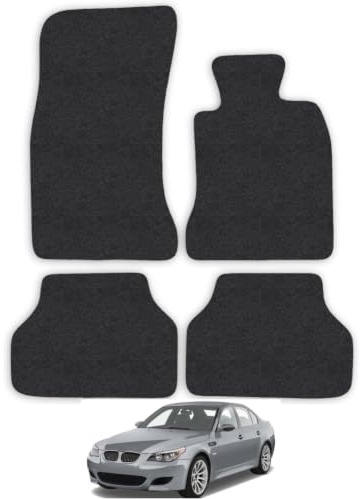 BMW 5 Series Manual [E60] (2003-2010) Car Mats Accessories Tailored Fit Carpet Floor Mats non Slip Black Trim Full Coverage Compatible Accessory Front Rear Set Anti Slip Granulated Backing