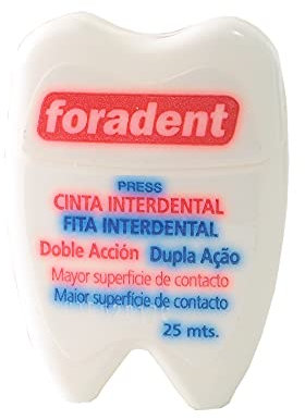 Seta interdentale con microfilamenti aggiunti · Seta / filo interdentale con maggiore superficie · Nastro interdentale per uso quotidiano · 25 m per lunga durata