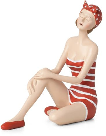 Moritz Deko Figur Badenixe mit Badeanzug Schwimmbad Shabby Chic Stil Dekoration Roter Badeanzug