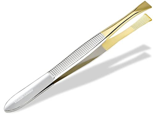 Pince à épiler de Solingen Fabriquée en Allemagne pour les soins du visage pour l'épilation des sourcils, des poils de barbe ou des petits poils pour femmes et hommes (Droite/Doré)