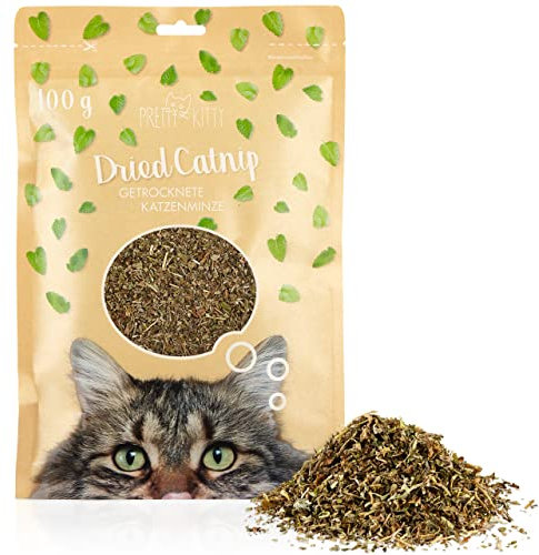 PRETTY KITTY Erba gatta essiccata 100g: Erba gatta Premium Completamente Naturale per Giochi per Gatto e Come stimolo, Erba gatta Ben essiccata, Piante di Erba gatta essiccata, Erba gatta essiccata
