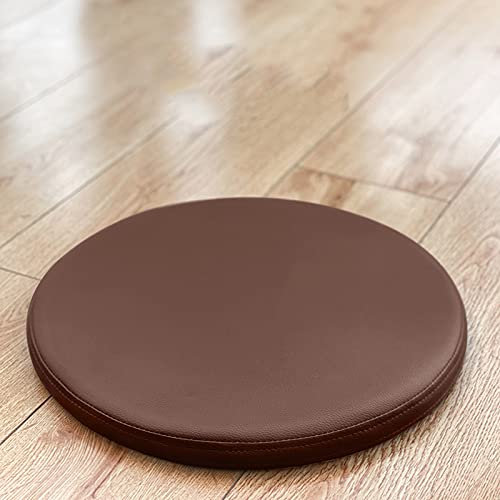 ZZZYZ Runde Leder Sitzkissen Atmungsaktiv Memory Foam Stuhlkissen Wasserdicht Büro Sitzpolster Meditationskissen Für Bürostuhl Indoor-nutzung-Dunkelbraun 35cm(14inch)