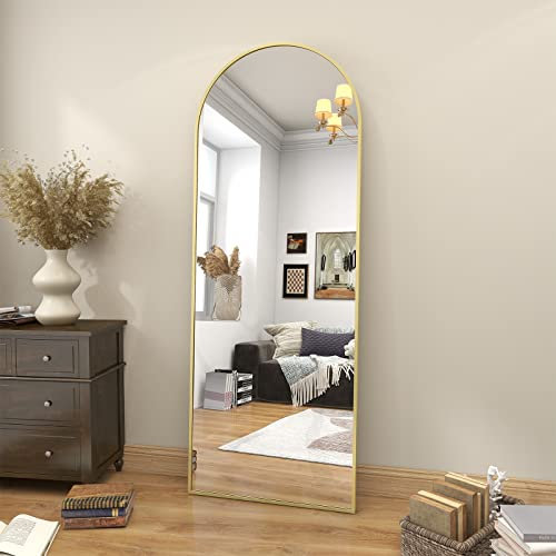 Koonmi Bogen Ganzkörperspiegel, 44 x 147 cm Gewölbter Standspiegel in voller Länge, an der Wand montiert, lehnend, Bodenspiegel Ganzkörper als Ankleide Eitelkeitsspiegel für Wohnzimmer, Gold