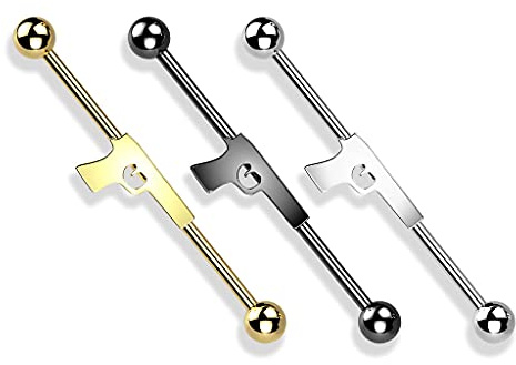 Paula & Fritz Industrial Ohr-Piercing Stab Pistole Chirurgenstahl 38-mm Stab-länge 1.6-mm Stab-Dicke Mehrfarbig Set Barbell Piercings Knarre Revolver