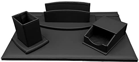 Oggettando Schreibtisch-Set aus Kunstleder mit Zubehör, bestehend aus aufklappbarem Schreibtisch, Briefablage, Stifthalter, Visitenkartenhalter (schwarz)