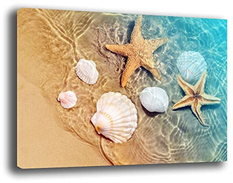 Quadro Moderno MARE SPIAGGIA Conchiglie Stella Quadri moderni soggiorno da Parete XXL grande Stampa su tela Canvas Decorazione Murale muro Arredo Camera da letto Cucina (20x30 cm, 3)