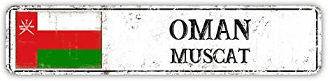 Oman Flag Straßenschild Customized Wall Metal Signs Personalized City Name Garage Signs Rustikal Chic Metal Poster Design Dekoration for Home Kitchen Bar Men Cave Cafe Garage 7,6x30,5 cm