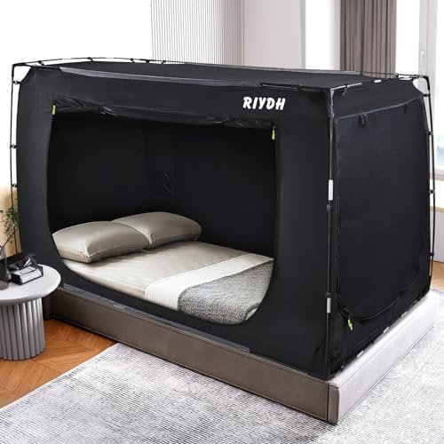 RIYDH Bed Tent Canopy Twin Size for Adults and Kids - Portable Dream Tent Indoor Sleeping 70% Blackout With 3 Doors Breathable Big Space