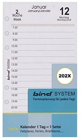 BIND B260323 Kalendereinlage für Tageskalender A6, Timer Einlage für Kalender Jahr 2024, 1 Tag / 1 Seite, Terminkalender mit System, Kalendarium für bind Systemplaner und Standard Timeplaner