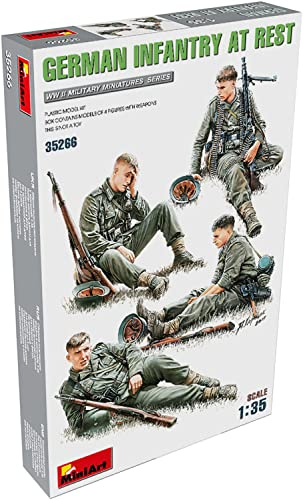 MiniArt 35266 1:35 Figures German Infantry Soldiers at Rest (4) - Faithful Replica Model Building, Plastic Kit, Crafts, Hobby, Gluing, Model Kit, Assembly, Unpainted