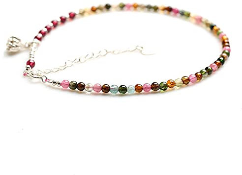 wrtgerht Natürlicher rosafarbener Turmalin-Granat-Edelstein-Energie-Fußkettchen Feng Shui Reichtum 925 Silber-Fußkettchen Talisman for Wohlstand Geld viel Glück for Frauen Schmuck Geschenk Zinnober
