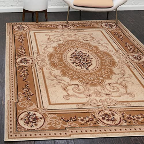 Mazovia Orientalisch Vintage Teppich - Kurzflor - Muster mit Medaillon - Traditioneller Teppich für Wohnzimmer, Esszimmer - ÖKO-TEX Wohnzimmerteppich - Beige 300 x 400 cm