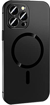 Lcmei Magnetic Charging Aluminium Metal Bumper Matte Case Cover,Full Metal Phone Case,Alloy Magnetic Slim Case Camera Lens Protect Compatible with iPhone 13 14 Pro Max Black