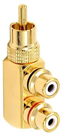 Alnicov RCA Y Splitter Adapter 90 Degree Right Angle RCA Male to 2 RCA Female Jack Audio Video Y Splitter AV TV Adapters Metal Connector(2 pack)