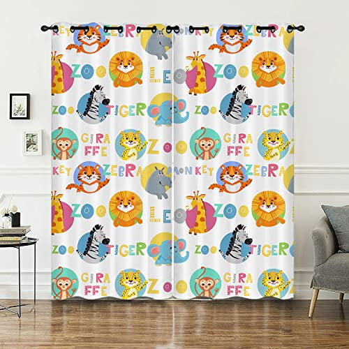 HOSIMA Tier Vorhänge Blickdicht Gardinen Mit Ösen,2-Set 117x183cm Tiger AFFE Zebra Leopard Drucken Leichte & weiche Verdunklungsvorhänge für Kinderzimmer Jugendzimmer(Tier2 117x183cm)