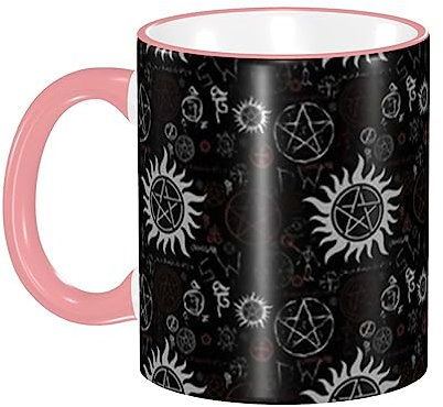 BUULOO Dge Color Keramik Supernatural Symbole Schwarze Tasse, Moderne Mode Tasse Griff Kaffeebecher, Tee/Getränk/Milch Multifunktionale Tasse
