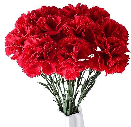 XZJMY Seidennelke, künstliche Blumen, Seidenblumen mit 55 cm langem Stiel, künstliche Blumenarrangements, Hochzeitsdekoration, Tischdekoration, für Zuhause, Büro, Party-Dekoration, Rot, 10 Stück