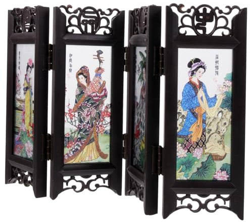 Holibanna Écran Pliant Chinois Résine Décoration Antique avec Motif des Quatre Paravent Diviseur pour Maison et Fête