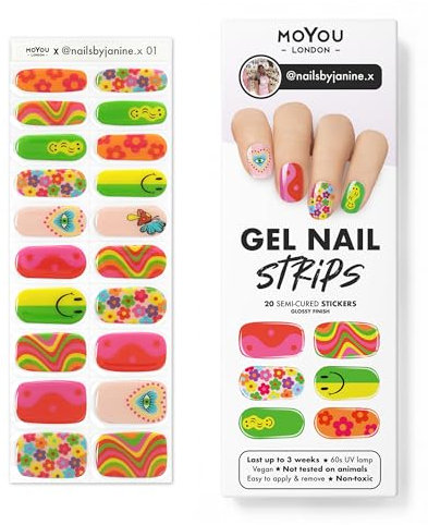 MOYOU LONDON Semi Cured Gel Nail Strips - 20 Pcs Long Lasting Nail Wraps