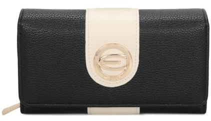 ELIOX Portafoglio Donna Grande in Pelle Pu Elegante Spazioso Capiente Con Portamonete Portatessere Idea Regalo (Nero)