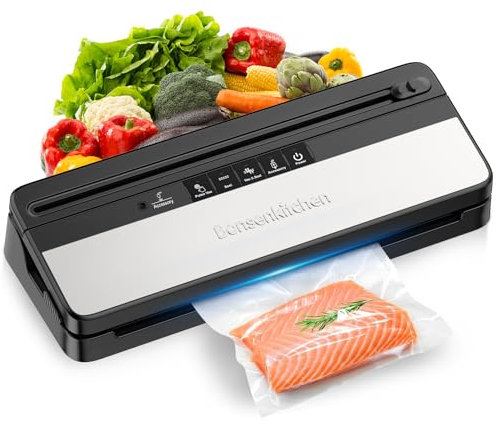 Bonsenkitchen Vakuumiergerät, Multifunktions-Vakuumierer mit 50 Vakuumbeutel und 1 Vakuumrolle, Eingebautem Cutter, Hochgeschwindigkeits-Dauerbetrieb, VS3016