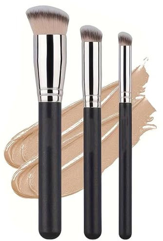 Pinceau pour fond de teint, 3 pinceaux de maquillage professionnels, pinceau fond de teint et pinceau pour correcteur, pour appliquer fond de teint liquide, polir, dégrader le maquillage sur le visage