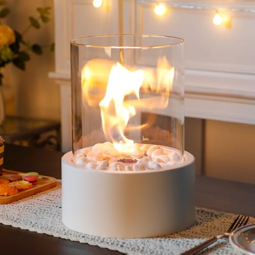 JHY DESIGN Extra Large Portable Tabletop Fireplace Fire Bowl Pot Clean-Burning Bio Ethanol Ventless Firepit 22cm*28cm for Indoor Outdoor Patio Wedding Party (White)